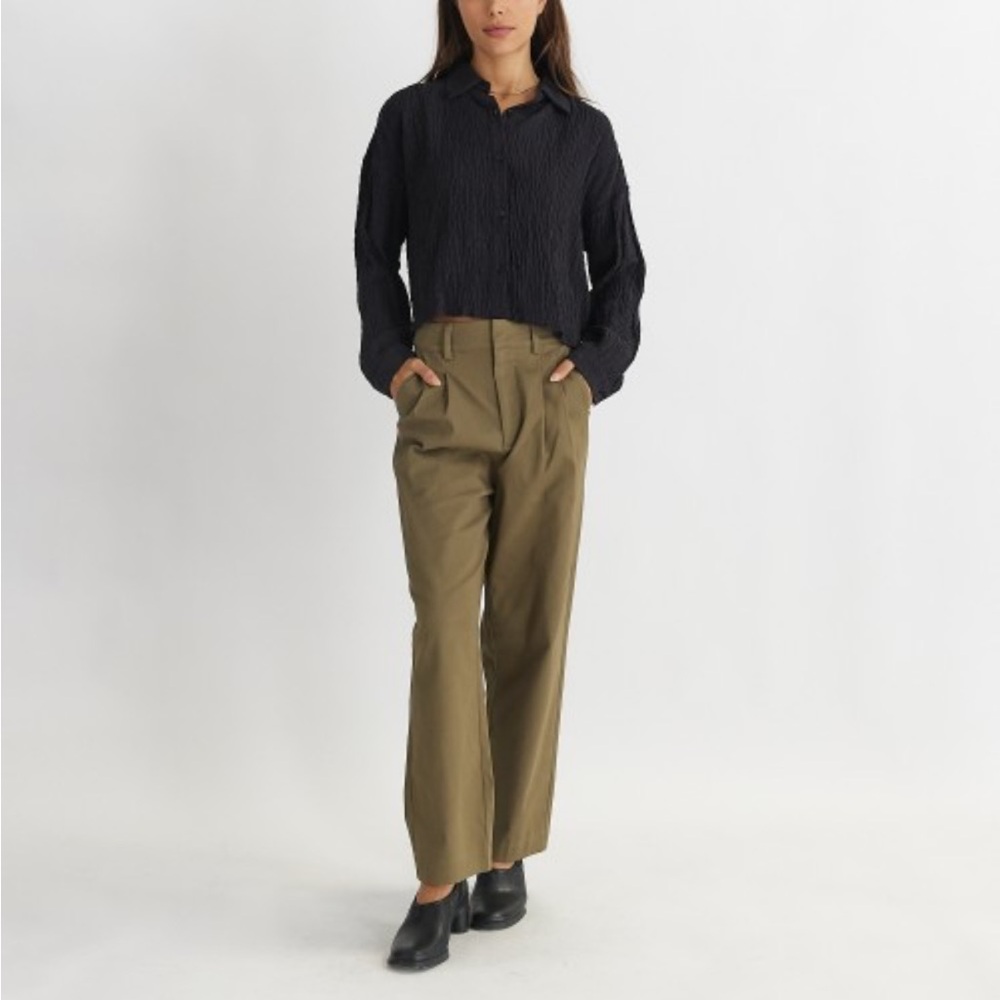 All‎ Row WoMen Olive Green Pants Pleated Y2K Hi-Rise size Small Business Casual